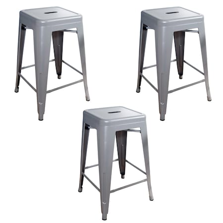 Amerihome Loft Silver 24" Metal Bar Stool, PK3 BS24SLVR3
